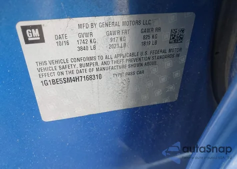 2017 Chevrolet Cruze Lt from USA, damaged, VIN 1G1BE5SM4H7168310